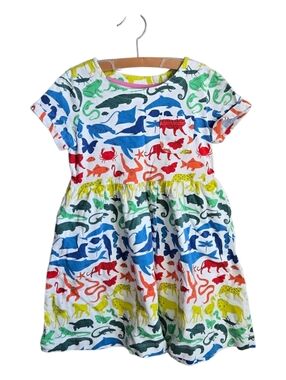 Mini Boden Animals Rainbow Short Sleeve Dress Sz 6/7